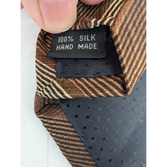Alberto Zerra Brown Strip and Swirl Men Silk Necktie Standard 58 Inch - Picture 6 of 6